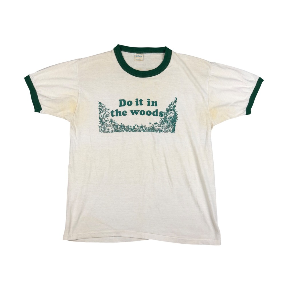 Vtg 70s Gulf Coast Ringer T-Shirt Mens L Fits M Do It in the Woods Texas USA